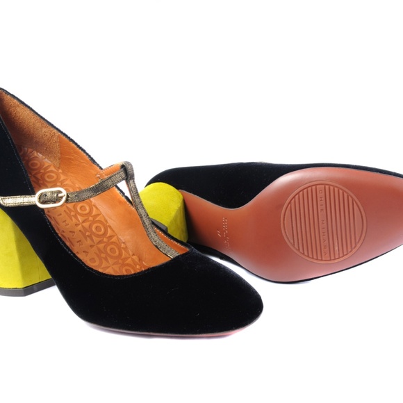 Chie Mihara Black Velvet T-Strap with colored heel - Picture 4 of 5